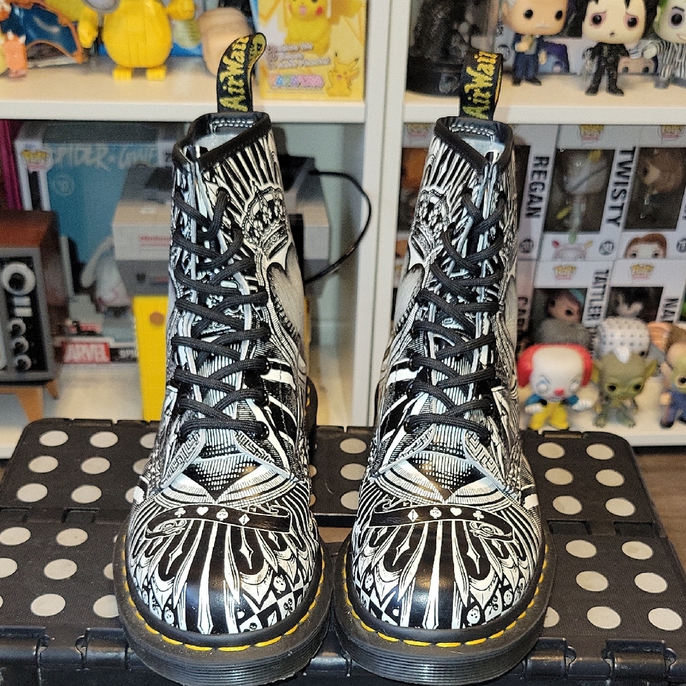 Black and White Patterned Dr Marten Boots